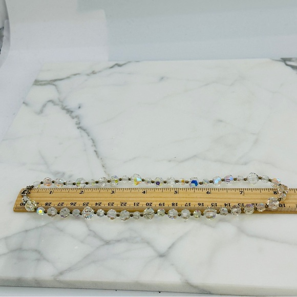 Vintage AB Aurora Borealis Crystal Necklace Faceted Beads Iridescent 16.5” Glam - Picture 8 of 11